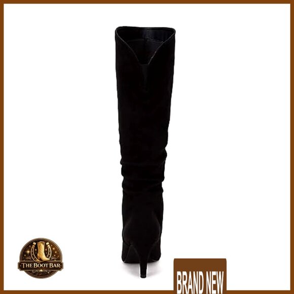 Knee High Slouchy Boots Wide Calf Kitten Heel Pointed Toe Pull On Winter - Picture 5 of 7